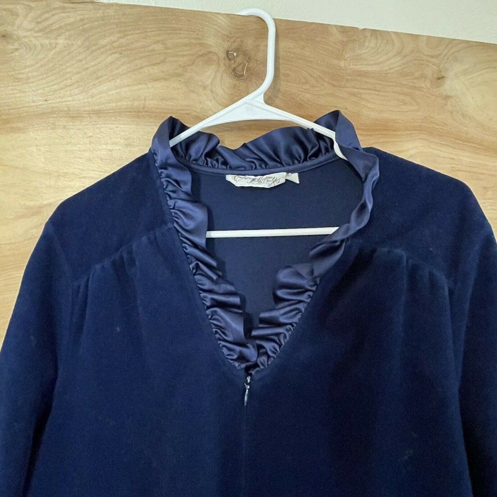 Vintage Correlations JCPenney Velour Blue  Robe Women's Large Ruffle  Loungewear